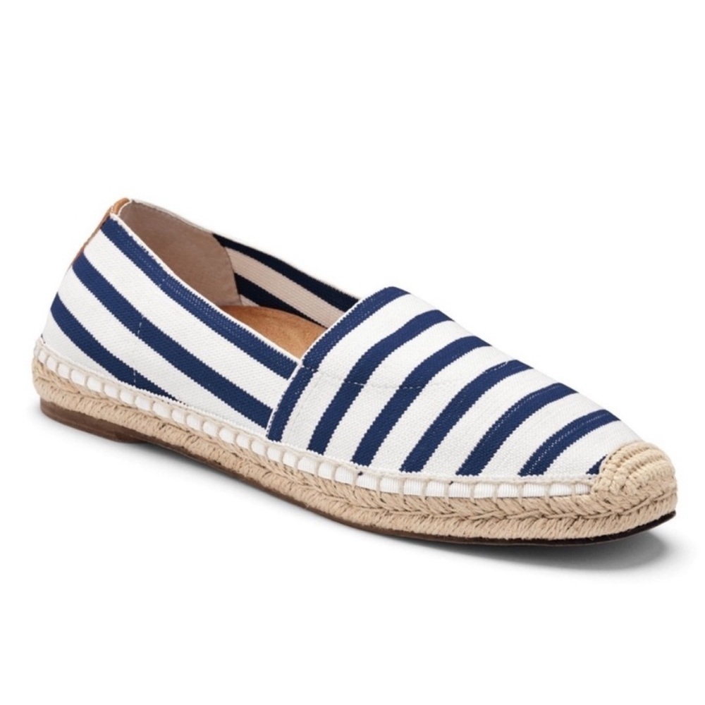 Vionic |Coast Valeri |Espadrille Flats|Nautical Navy/White |Striped |Jute|Size 6